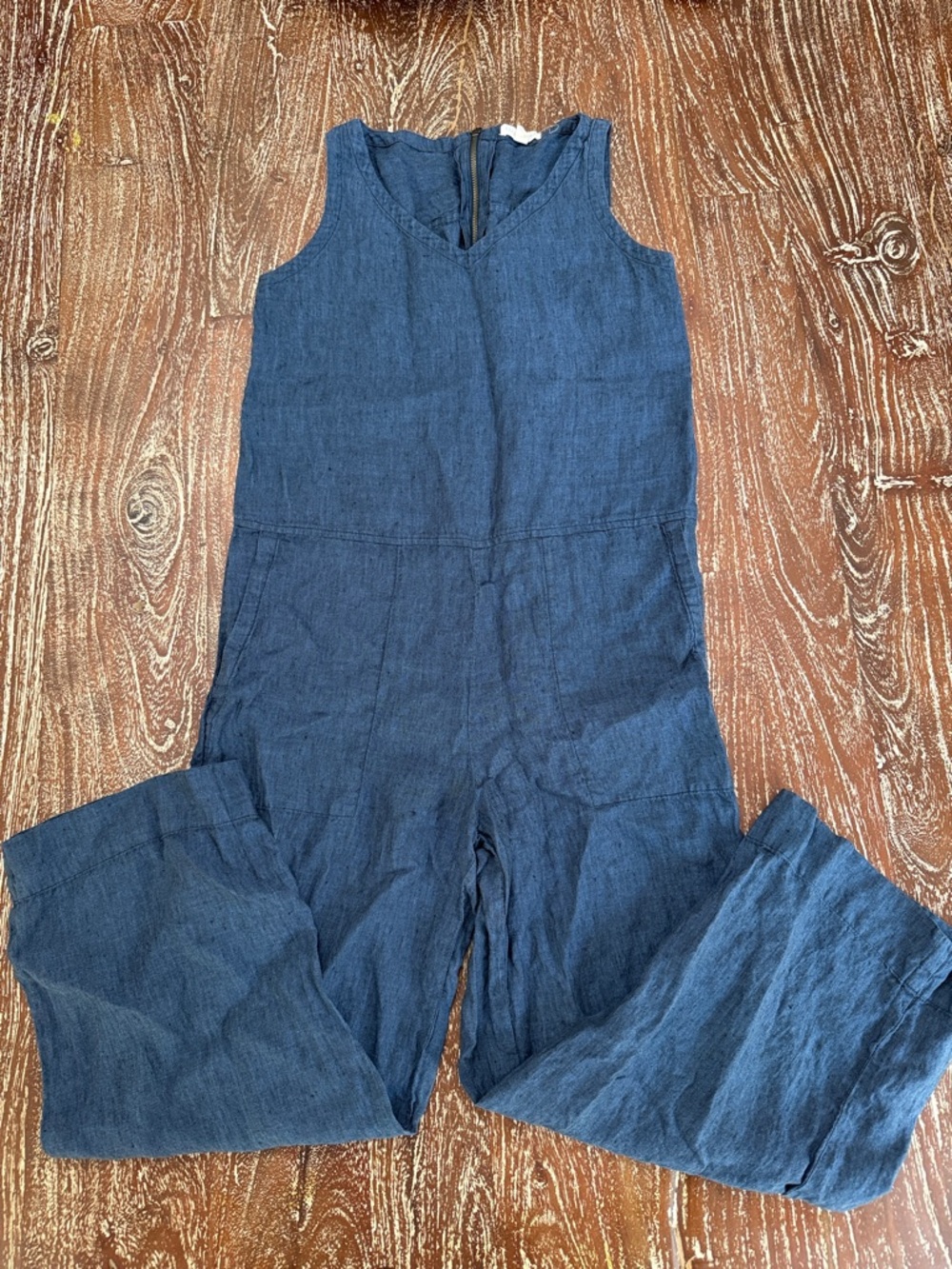 Eileen Fisher Indigo Sleeveless Linen-Blend Jumpsuit